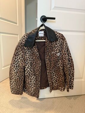 Bershka Brown Leopard Print Jacket with Dark Brown Collar